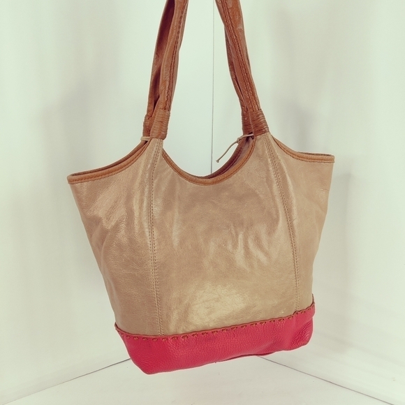 THE Sak 'Fernwood' Hobo Shoulder Bag in Tan & Red Leather Double Leather Strap - Picture 10 of 10